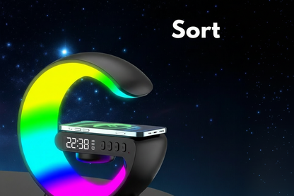 LumiSound™ | Solopgangsvækkeur, Bluetooth-højttaler, trådløs oplader & stemningsbelysning!